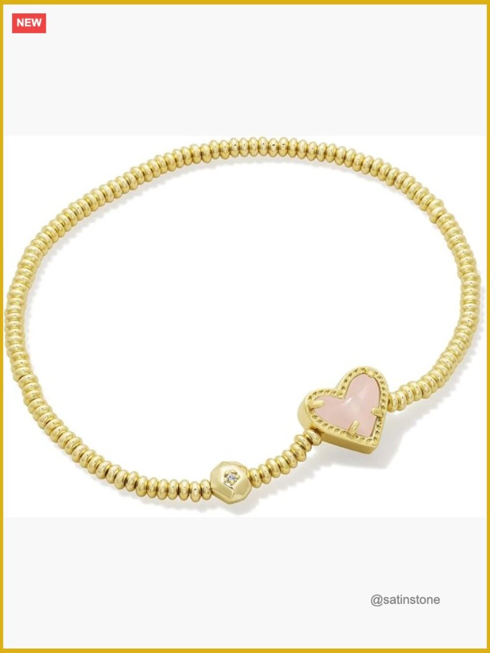 Stretch Bracelet, Gold Plated Quartz Heart Charm - Picture 1 of 2